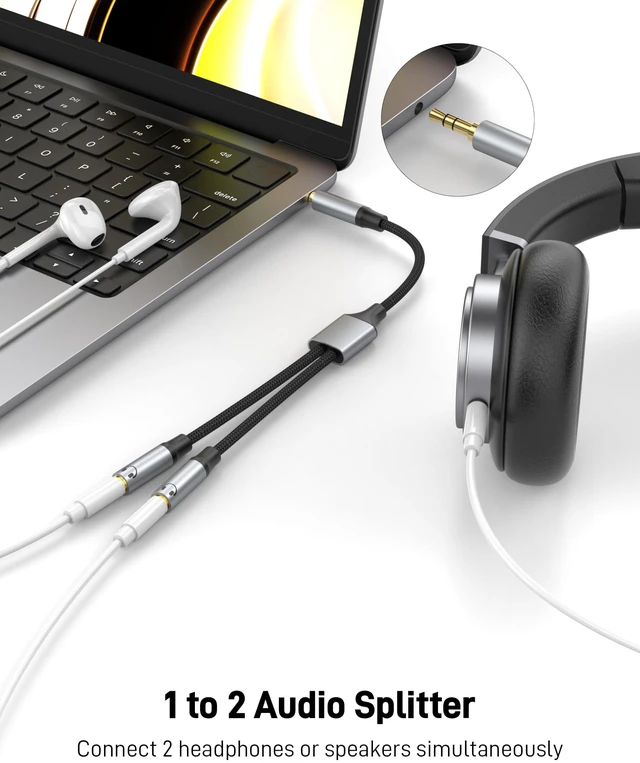 Alt view image 2 of 7 - 3.5mm Headphone Splitter, Dual 3.5mm Female Headphone Jack Audio Stereo, Extension Cable Audio Y Splitter for PS4, PS5, Xbox, Switch, PC Gaming Headsets, Phone