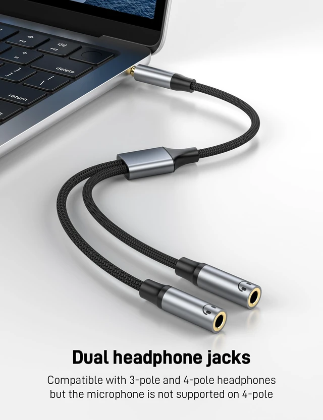 Alt view image 4 of 7 - 3.5mm Headphone Splitter, Dual 3.5mm Female Headphone Jack Audio Stereo, Extension Cable Audio Y Splitter for PS4, PS5, Xbox, Switch, PC Gaming Headsets, Phone
