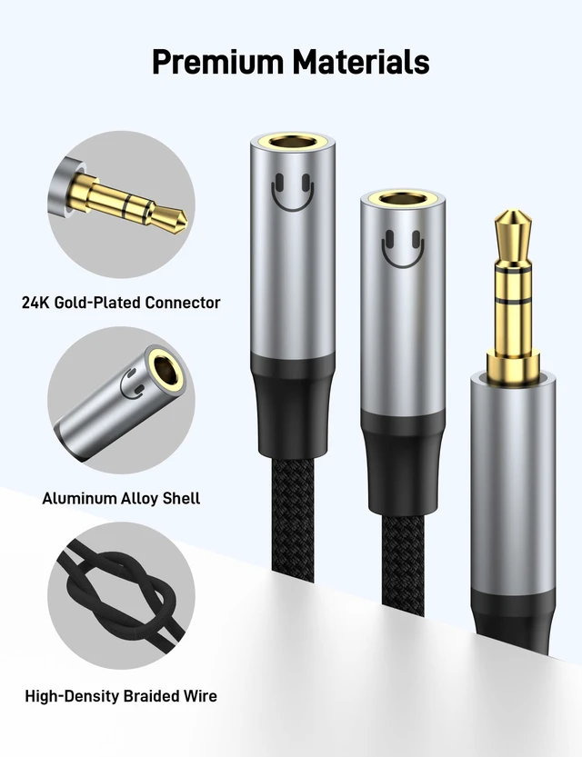 Alt view image 6 of 7 - 3.5mm Headphone Splitter, Dual 3.5mm Female Headphone Jack Audio Stereo, Extension Cable Audio Y Splitter for PS4, PS5, Xbox, Switch, PC Gaming Headsets, Phone