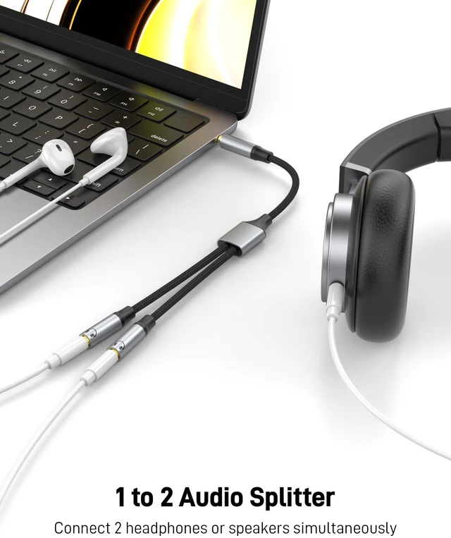 Alt view image 2 of 7 - 3.5mm Headphone Splitter, Nylon Braided Dual 3.5mm Female Headphone Jack Audio Stereo, 4 Pole Male to 2 Female Aux Cable for PS4, Switch and More