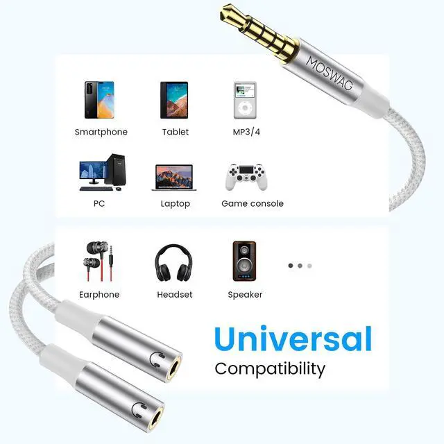 Alt view image 4 of 6 - 3.5mm TRRS Headphone Splitter, 3.5mm AUX Jack Cable 1 in 2 Out