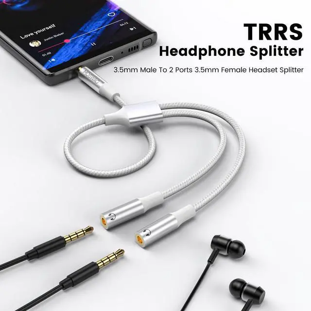 Alt view image 2 of 6 - 3.5mm TRRS Headphone Splitter, 3.5mm AUX Jack Cable 1 in 2 Out