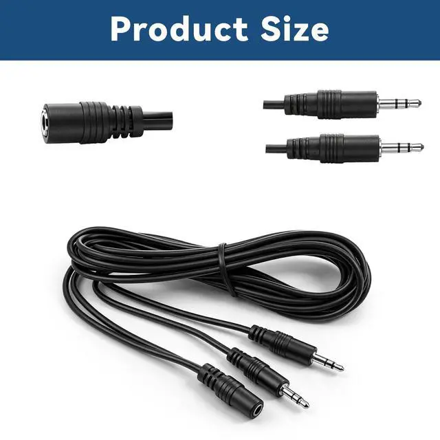 Alt view image 2 of 7 - 3.5mm Headset Splitter Stereo Female to 2-Male Y-Splitter Audio Cable 2m, 3.5mm Cable, 1/8" Headphone Jack Splitter for Speaker, Pc, Laptop, Aluminum Connector