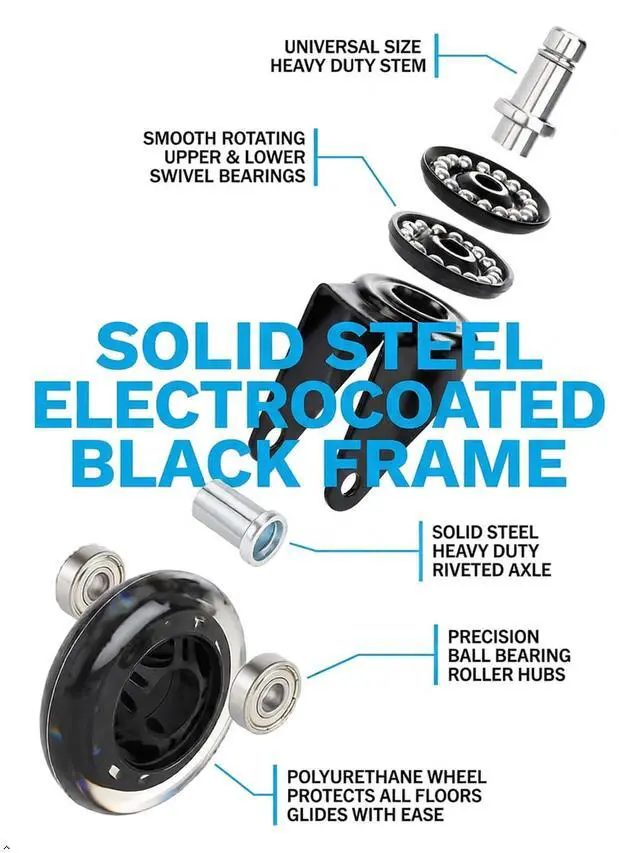 Alt view image 3 of 7 - Office Chair Wheels 3 inches Heavy Duty Soft PU Rubber Safe for Hardwood Carpet Tile Floors (Set of 5) Generally Applicable to Office Wheels, Replace Chair mats - Universal fit (Black & Clear 3inch)