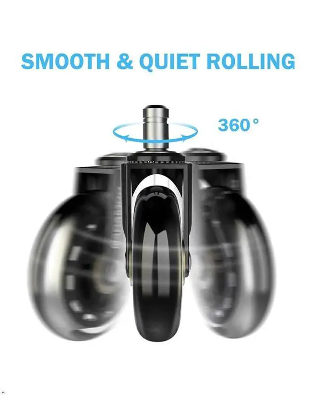 Alt view image 5 of 7 - Office Chair Wheels 3 inches Heavy Duty Soft PU Rubber Safe for Hardwood Carpet Tile Floors (Set of 5) Generally Applicable to Office Wheels, Replace Chair mats - Universal fit (Black & Clear 3inch)
