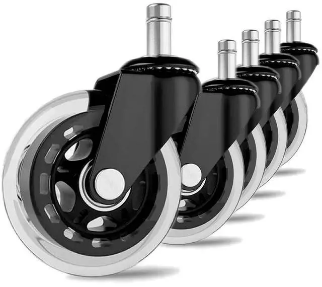 Main image of Office Chair Wheels Replacement Rubber Chair Casters for Hardwood Floors and Carpet, Set of 5, Heavy Duty Casters for Chairs to Replace Office Chair Mats (Black & Clear, Stem 11 * 22)