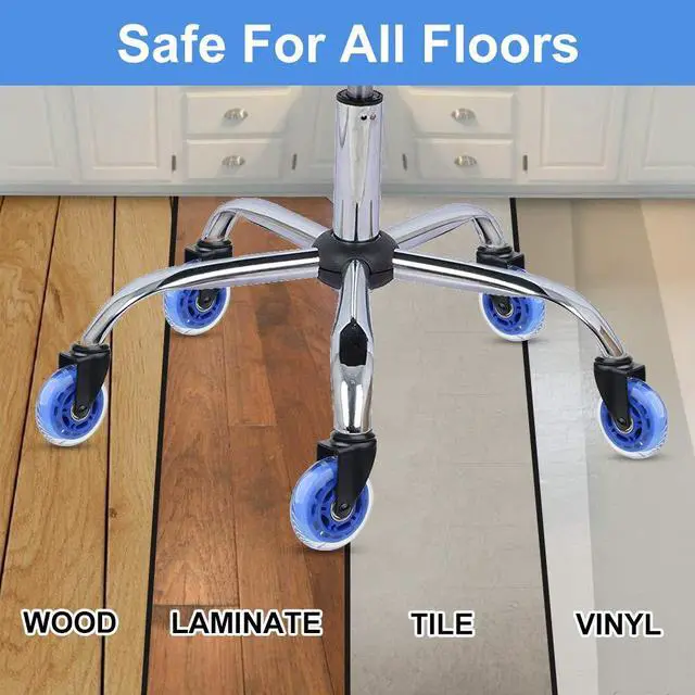 Alt view image 3 of 7 - Office Chair Caster Replacement Wheel for Hardwood Floor and Carpet, Heavy Duty Universal Floor Safe Caster Set of 5,Rubber Wheels Office Chair to Replace Office Chair mats,fits 98% Chairs