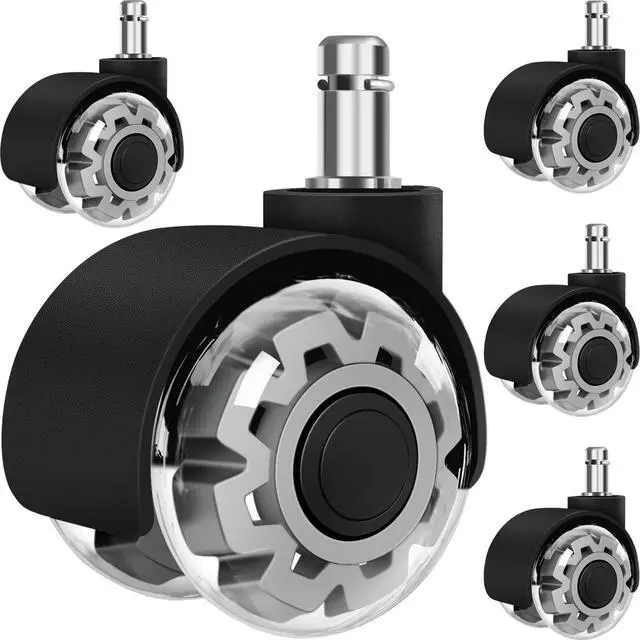 Main image of Office Chair Wheels, 2 Inch Smooth & Quiet Rolling Casters Replacement, Computer Gaming Chair Casters for All Hardwood Floors & Carpet, Smooth Safe Rubber Wheels-Set of 5, Grey
