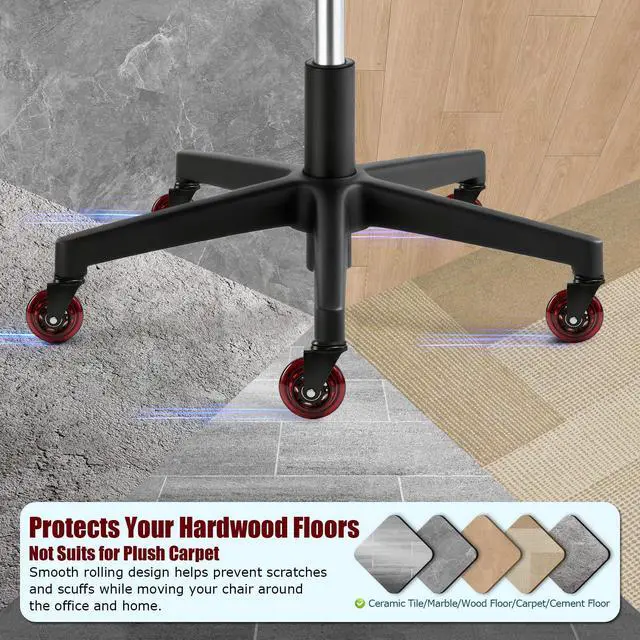Alt view image 5 of 7 - Office Chair Wheels 3 Inch, Set of 5, 880LBS Heavy Duty Casters, Red