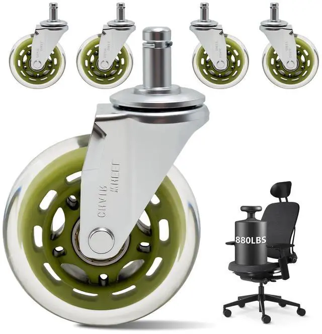 Main image of Office Chair Wheels 3 Inch, Set of 5, 880LBS Heavy Duty Casters, Green