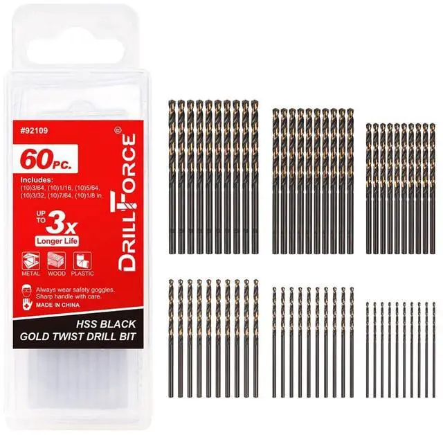 Main image of 60PCS Micro Drill Bits Set, HSS Black Gold Mini Drill Bit for Mild Steel, Copper, Aluminum, Zinc Alloy, Wood, and Plastic, 3/64", 1/16", 5/64", 3/32", 7/64", 1/8"