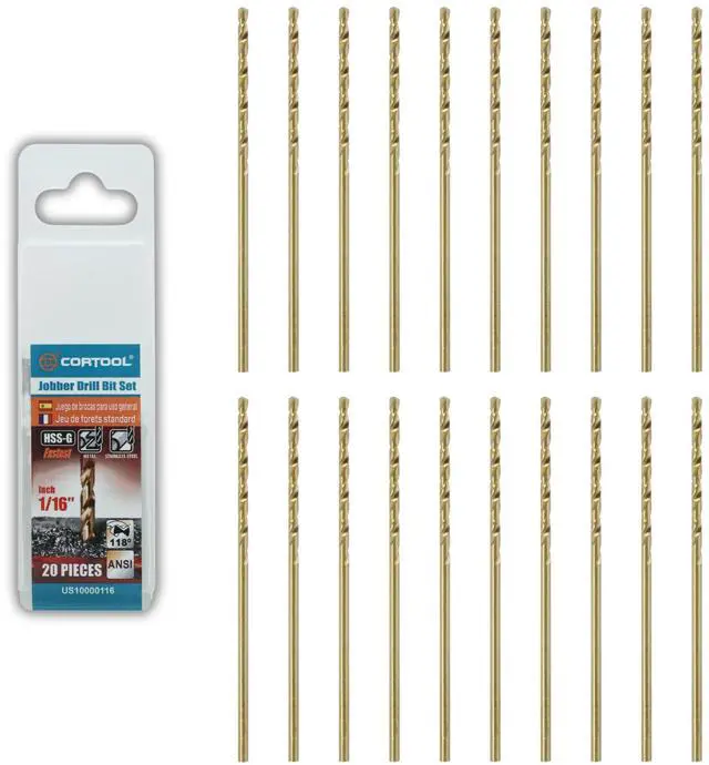 Main image of 1/16 inch Cobalt Drill Bits (20Pcs), M35 HSS Metal Jobber Length Twist Drill Bit Set for Hard Metal, Stainless Steel, Iron, Copper, Aluminium, Brass, Plastic & Wood