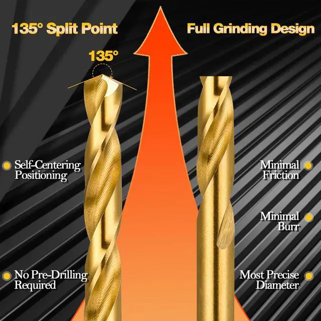 Alt view image 4 of 7 - 1/16" Titanium Drill Bits, HSS Metal Jobber Length Twist Drill Bits, 135° Split Point, Suitable for Drilling in Metal, Plastic, Wood, Pack of 20pcs