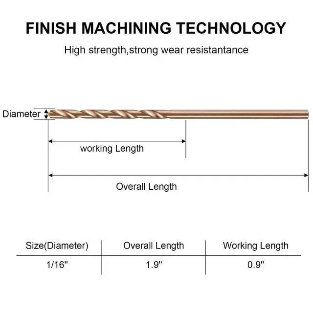 Alt view image 2 of 7 - 30 Pieces 1/16" Drill Bit M35 High Speed Steel Twist Cobalt Drill Bit Set for Hardened Metal Stainless Steel Cast Iron Woodwork Plastic (1/16 Inch)