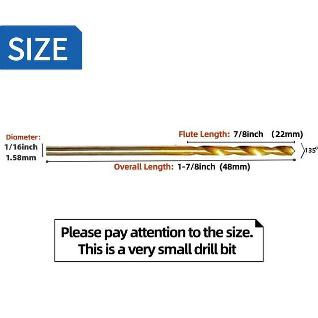 Alt view image 2 of 6 - 1/16" Mini Titanium Twist Drill Bit Set (20Pcs), HSS43 Fully Ground Micro Drill Bits for Wood, Metal,Plastic, Aluminum Alloy,Steels