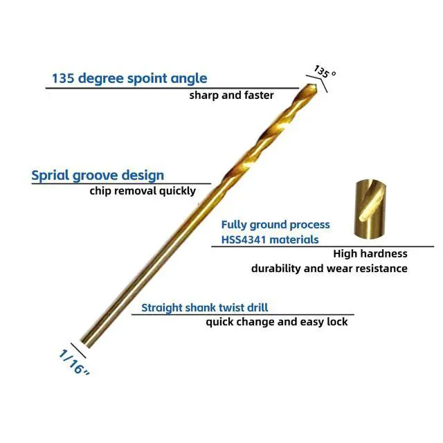 Alt view image 3 of 6 - 1/16" Mini Titanium Twist Drill Bit Set (20Pcs), HSS43 Fully Ground Micro Drill Bits for Wood, Metal,Plastic, Aluminum Alloy,Steels