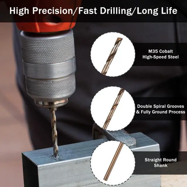 Alt view image 3 of 7 - 1/32" Cobalt Drill Bit Set, 20 Pcs M35 High Speed Steel Jobber Length Twist Drills Bit Straight Shank Drills for Hard Metal, Jewelry, Stainless Steel, Circuit Board, Plastic, Wood
