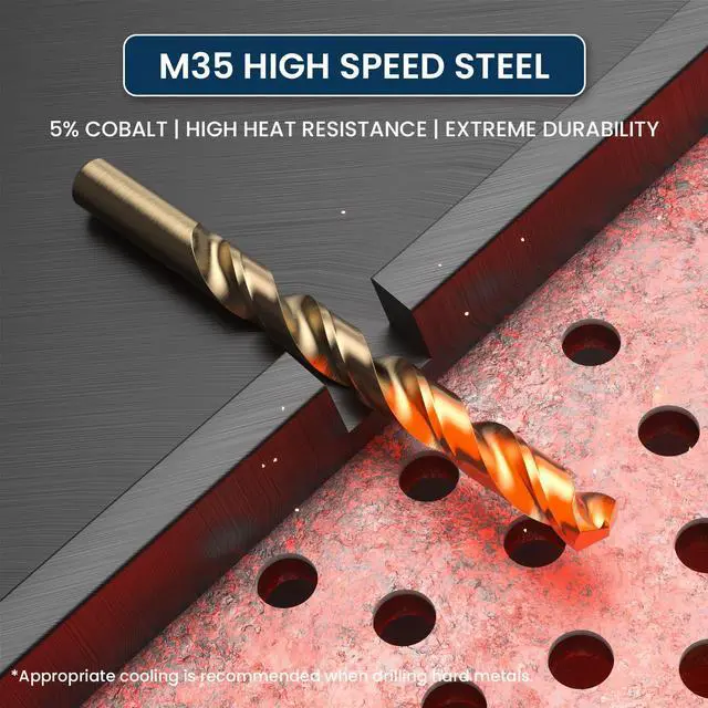 Alt view image 4 of 7 - M35 Cobalt HSS Jobber Length Twist Drill Bit with Straight Shank, Heavy Duty, Drilling for Cast Iron, Heat-Treated Steel, Stainless Steel and Other Hard Materials, 10 pcs, 1/16"