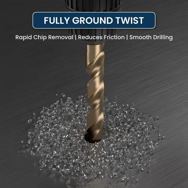 Alt view image 6 of 7 - M35 Cobalt HSS Jobber Length Twist Drill Bit with Straight Shank, Heavy Duty, Drilling for Cast Iron, Heat-Treated Steel, Stainless Steel and Other Hard Materials, 10 pcs, 1/16"