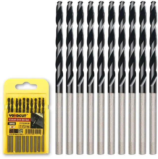 Main image of 1/16 Inch Cobalt Drill Bit 10PCS | High Speed Steel | Drill Bit for Stainless Steel and Hardened Metal | HSS M35 Titanium Aluminum Nitride Coating