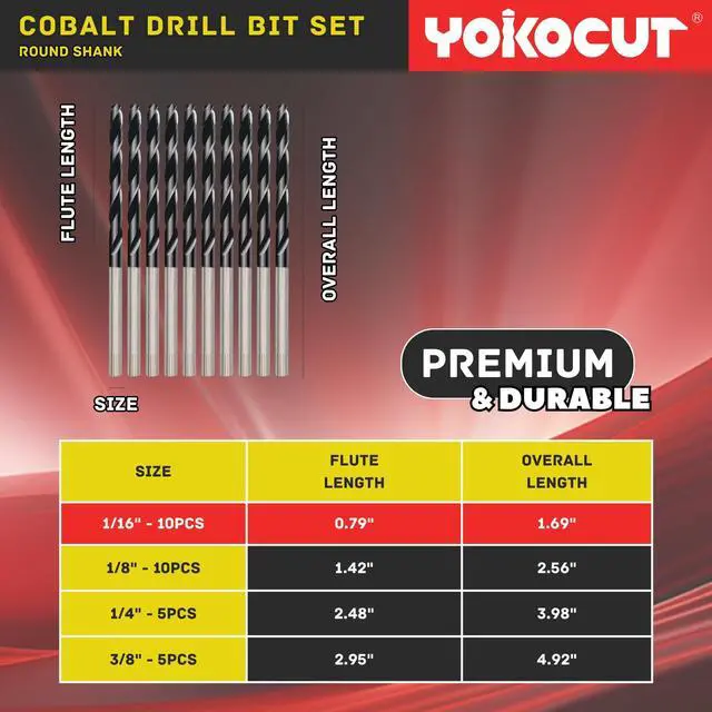 Alt view image 5 of 6 - 1/16 Inch Cobalt Drill Bit 10PCS | High Speed Steel | Drill Bit for Stainless Steel and Hardened Metal | HSS M35 Titanium Aluminum Nitride Coating