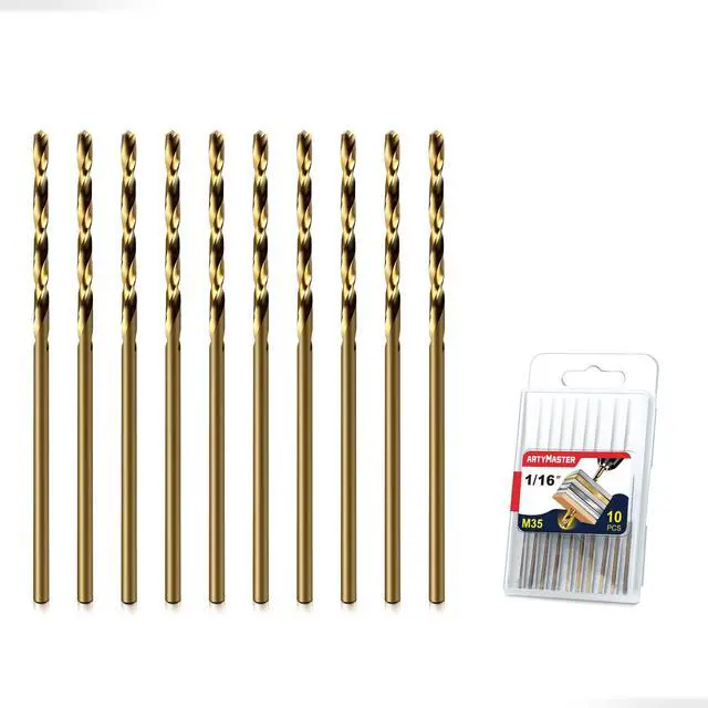 Main image of Drill Bit Set,10pcs (1/16") M35 HSS Twist Cobalt Drill Bits for Stainless Steel, Hardened Steel, Cast Iron, Plastic and Wood,AM07C