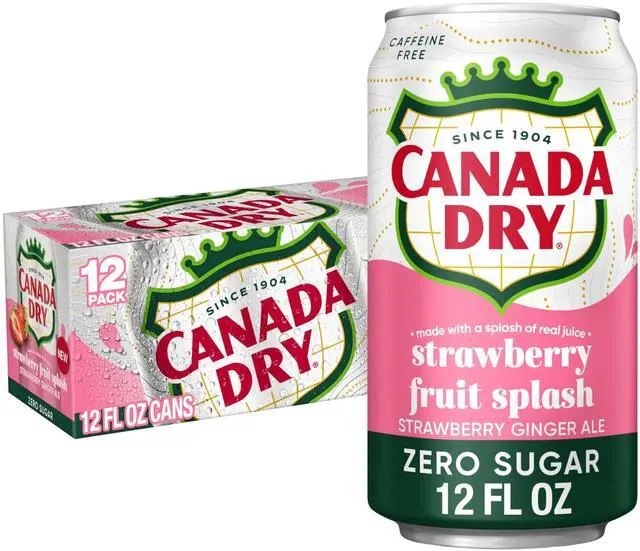Main image of Fruit Splash Strawberry Ginger Ale Zero Sugar Soda, 12 fl oz cans, 12 pack