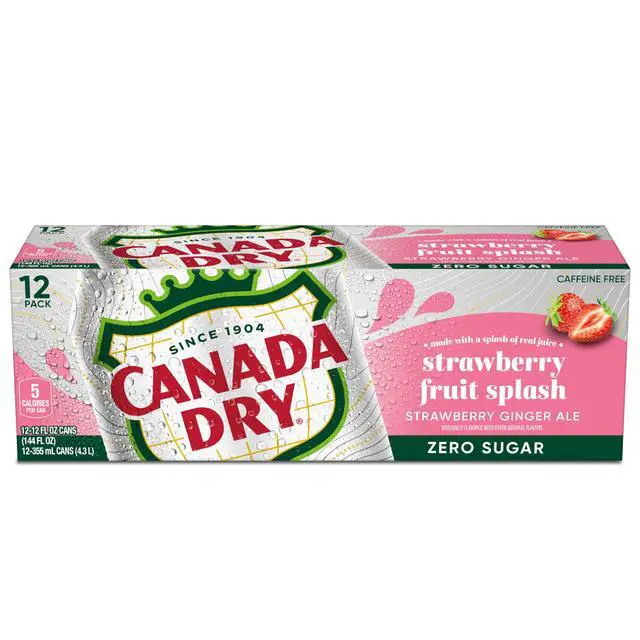 Alt view image 2 of 7 - Fruit Splash Strawberry Ginger Ale Zero Sugar Soda, 12 fl oz cans, 12 pack