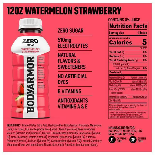 Alt view image 2 of 7 - ZERO Sugar Watermelon Strawberry Electrolyte Drink, Natural Flavors, 12 Fl Oz Bottles (8 Pack), B Vitamins & Antioxidants Sugar Free Hydration