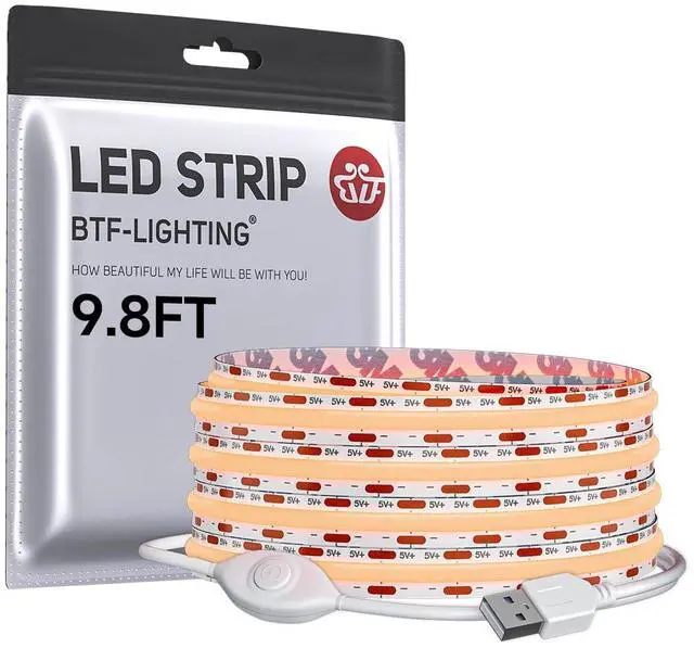 Main image of FCOB COB LED Strip Lights 5V USB Powered Warm White 2700K 9.8FT 960LEDs Dimmable 8mm Width 90+ High CRI with 3M Tape Ultra Bright Flexible Light for TV Backlight PC Home DIY Decor