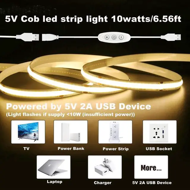 Alt view image 6 of 7 - USB Light Strip Warm White 3000K with USB Dimmer, Cuttable Flexible