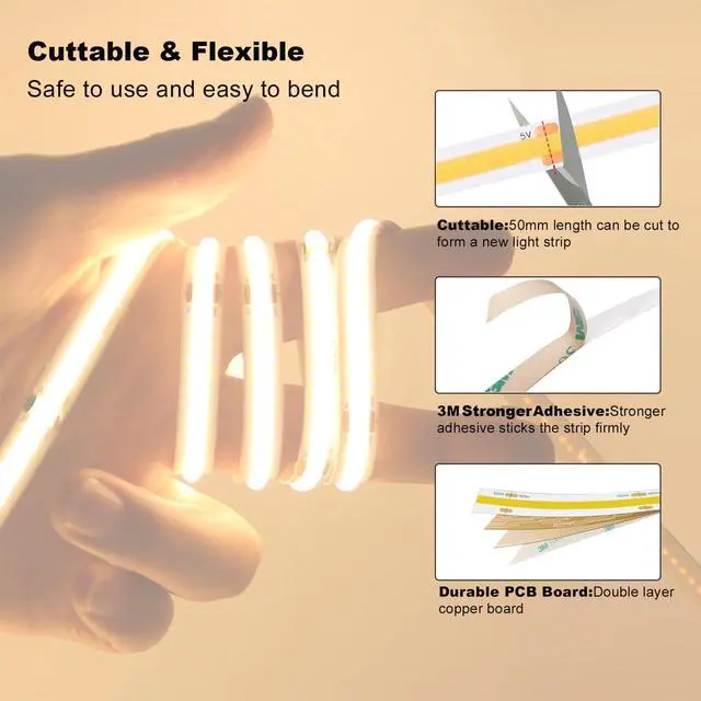Alt view image 7 of 7 - USB Light Strip Warm White 3000K with USB Dimmer, Cuttable Flexible