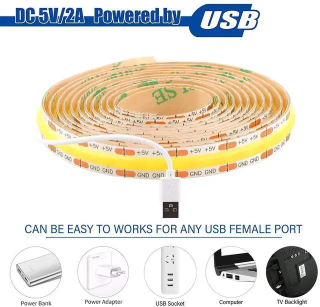 Alt view image 2 of 6 - 5V USB LED Light Strip 4.9ft, Warm White Under Cabinet Lighting