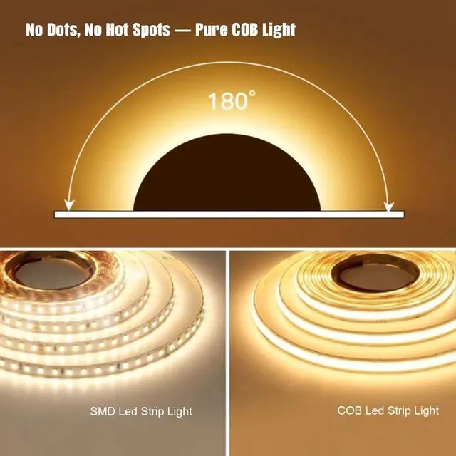 Alt view image 2 of 7 - 12V COB LED Strip Lights, Warm White 3000K, 16.4 ft Warm Light Strip