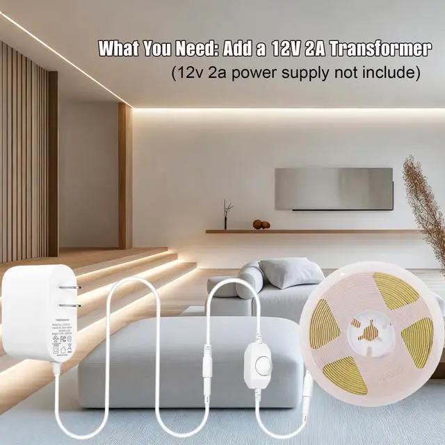 Alt view image 5 of 7 - 12V COB LED Strip Lights, Warm White 3000K, 16.4 ft Warm Light Strip