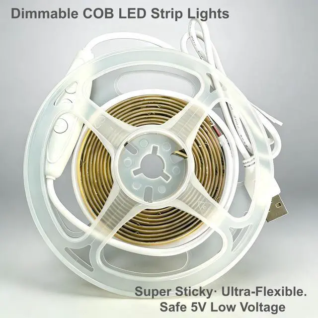 Alt view image 4 of 7 - 8mm Ultra Narrow Cob Led Strip Lights 5v Dimmable Self-Adhesive Led Tape Ultra Bright Flexible Led Lights Under Cabinet Kitchen Bedroom Gaming Desk DIY Lighting (6000K, 3.28ft)