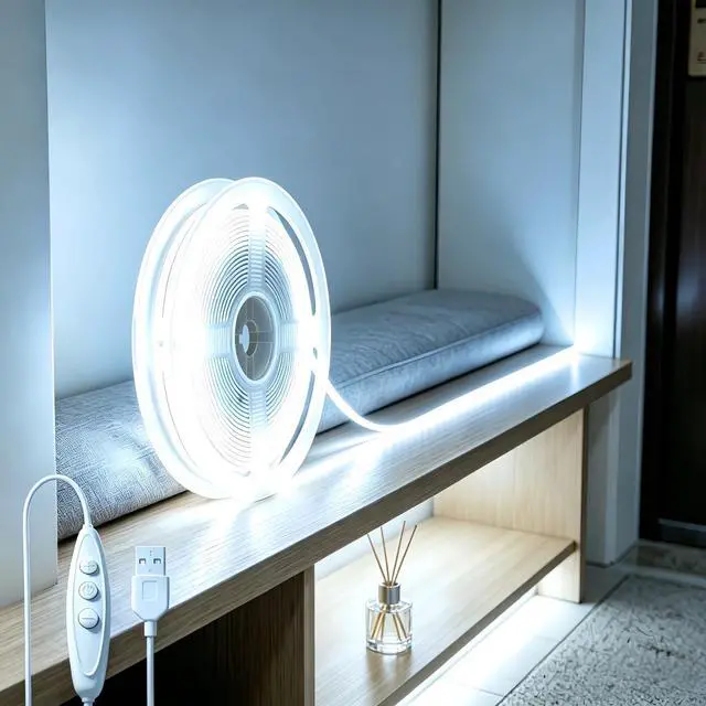 Alt view image 5 of 7 - 8mm Ultra Narrow Cob Led Strip Lights 5v Dimmable Self-Adhesive Led Tape Ultra Bright Flexible Led Lights Under Cabinet Kitchen Bedroom Gaming Desk DIY Lighting (6000K, 3.28ft)