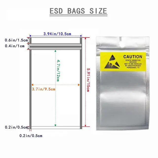 Alt view image 3 of 6 - 100pcs 3.94 * 5.91 Inch Anti Static Bags Resealable Shielding Small ESD Bag