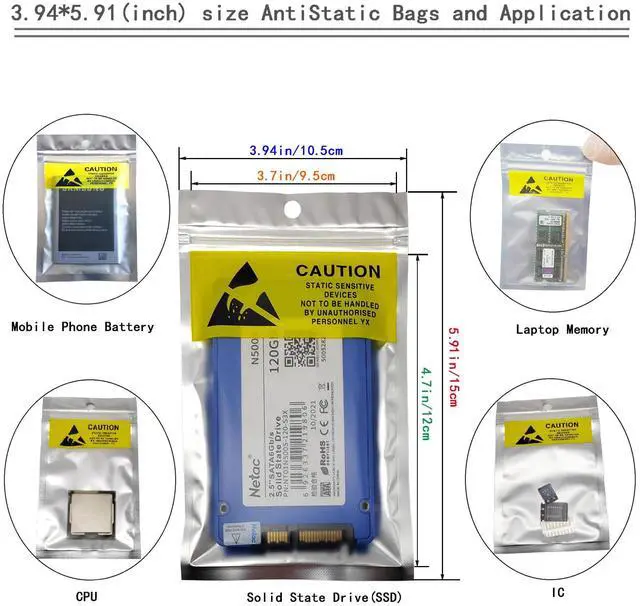 Alt view image 2 of 6 - 100pcs 3.94 * 5.91 Inch Anti Static Bags Resealable Shielding Small ESD Bag