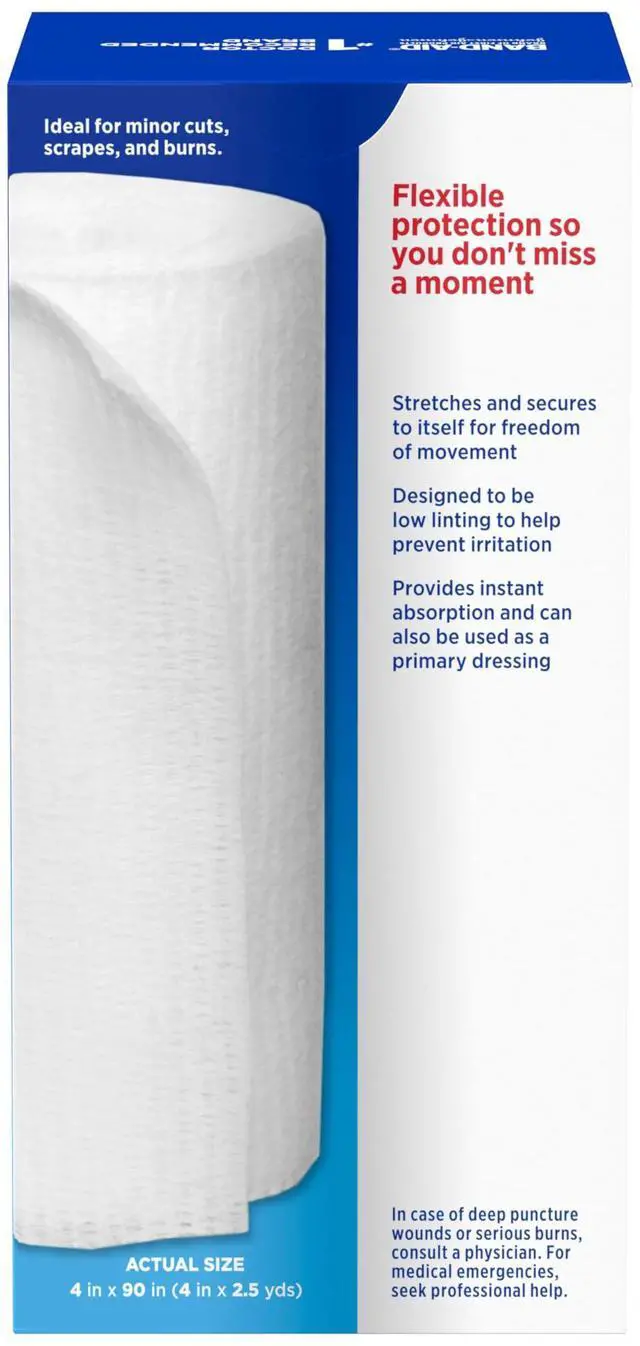 Alt view image 5 of 6 - Brand of First Aid Products Flexible Rolled Gauze Dressing for Minor Wound Care, Soft Padding and Instant Absorption, 4 Inches by 2.5 Yards, 3 Pack