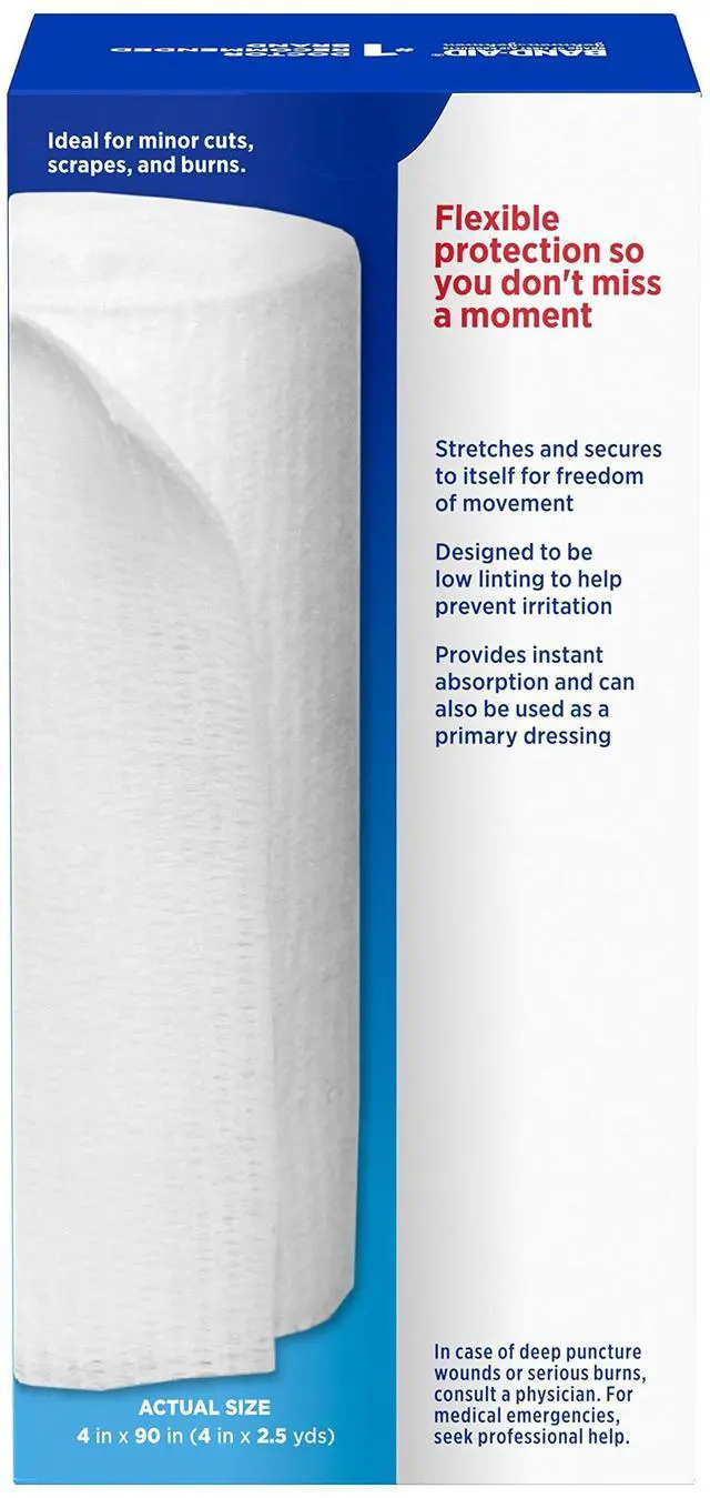Alt view image 6 of 6 - Brand of First Aid Products Flexible Rolled Gauze Dressing for Minor Wound Care, Soft Padding and Instant Absorption, 4 Inches by 2.5 Yards, 3 Pack