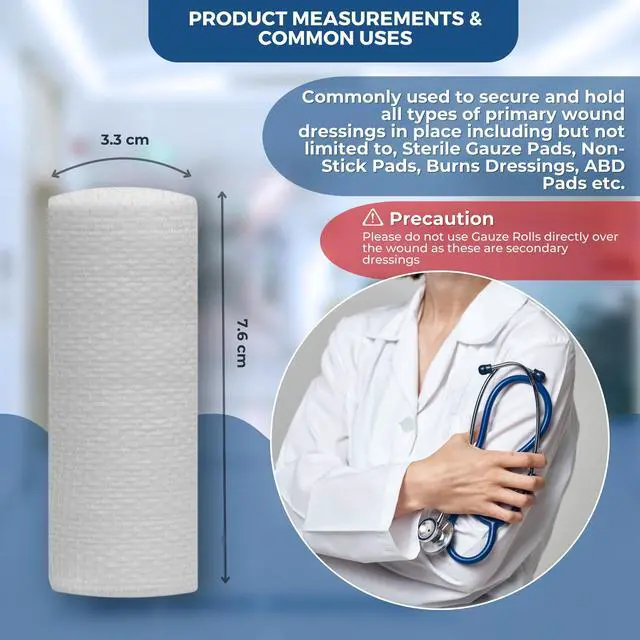 Alt view image 4 of 5 - Gauze Rolls 3 inch 36 Rolls Premium Quality Lint and Latex-Free Rolled Gauze 3 inches x 4.1 Yards - Conforming Stretch Bandages Designed for Effective Wound Care & Comfort
