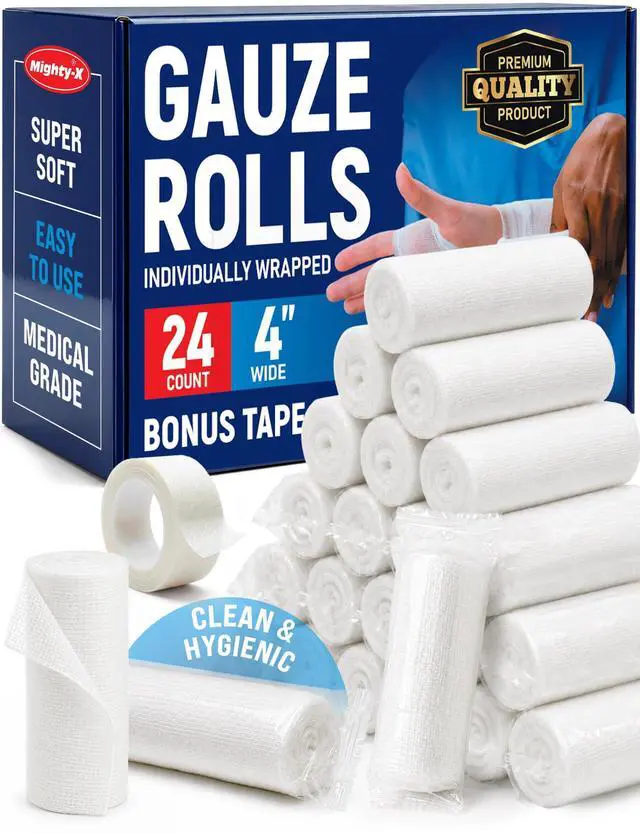 Main image of Medical Gauze Rolls 24pk 4" x4.1yd Soft and Breathable Gauze Bandage