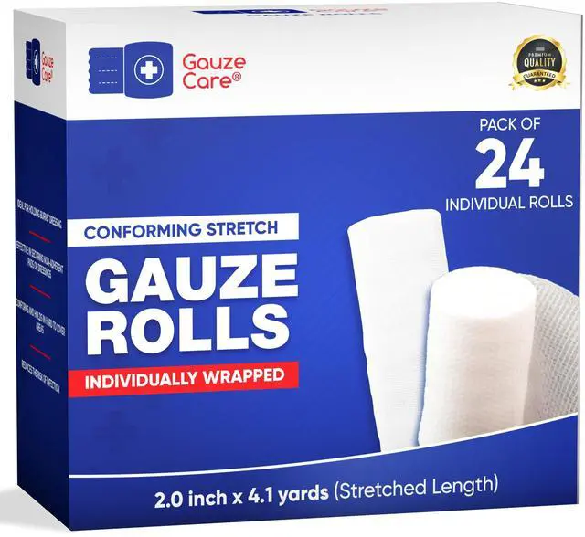 Main image of Gauze Rolls 2 inch Pack of 24 Premium Quality Lint and Latex-Free Rolled Gauze 2 inches x 4.1 Yards - Conforming Stretch Bandages Designed for Effective Wound Care & Comfort
