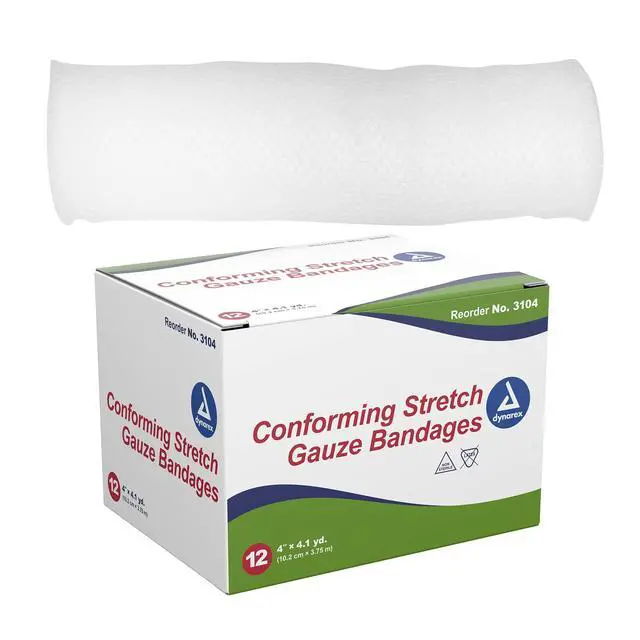 Main image of Stretch Gauze Bandages, 4" x 4.1 yds, Non-Sterile & Latex-Free, Wound Care in Medical and Home Environments, 1 Box of 12 Dynarex Stretch Gauze Bandages