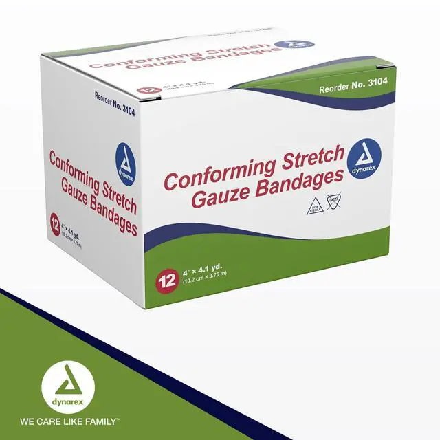 Alt view image 7 of 7 - Stretch Gauze Bandages, 4" x 4.1 yds, Non-Sterile & Latex-Free, Wound Care in Medical and Home Environments, 1 Box of 12 Dynarex Stretch Gauze Bandages