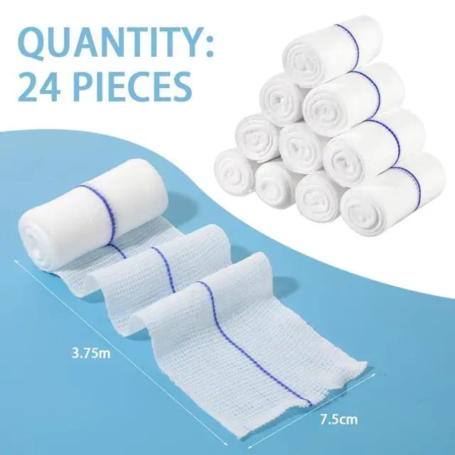 Alt view image 2 of 7 - Gauze Bandage Rolls 24 Pack for Dressing All Types of Wounds Individually 3in x 4.1yd Breathable Conforming Stretch Gauze Wrap
