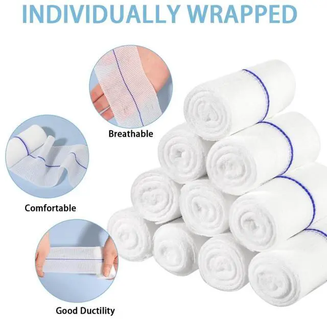 Alt view image 3 of 7 - Gauze Bandage Rolls 24 Pack for Dressing All Types of Wounds Individually 3in x 4.1yd Breathable Conforming Stretch Gauze Wrap