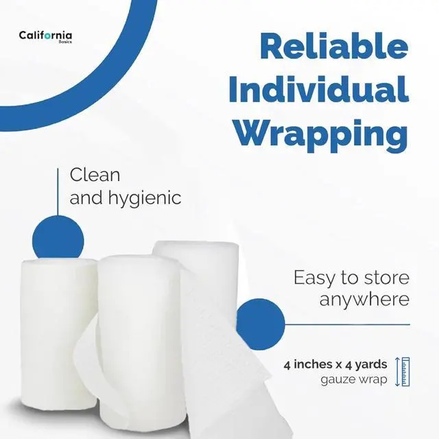 Alt view image 2 of 7 - 24-Pack Gauze Bandage Roll with Tape, 4 Inches x 4 Yards - Soft, Stretchable & Breathable Wrap for Wound Care, First Aid & Medical Supplies - White