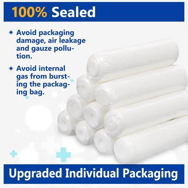 Alt view image 4 of 6 - 24 Pack Gauze Rolls, 4 in x 4.1 Yards, Premium Gauze Wrap Roll for Wounds, Bandage Wrap Rolled Gauzes, Mummy Wraps, Individually Wrapped